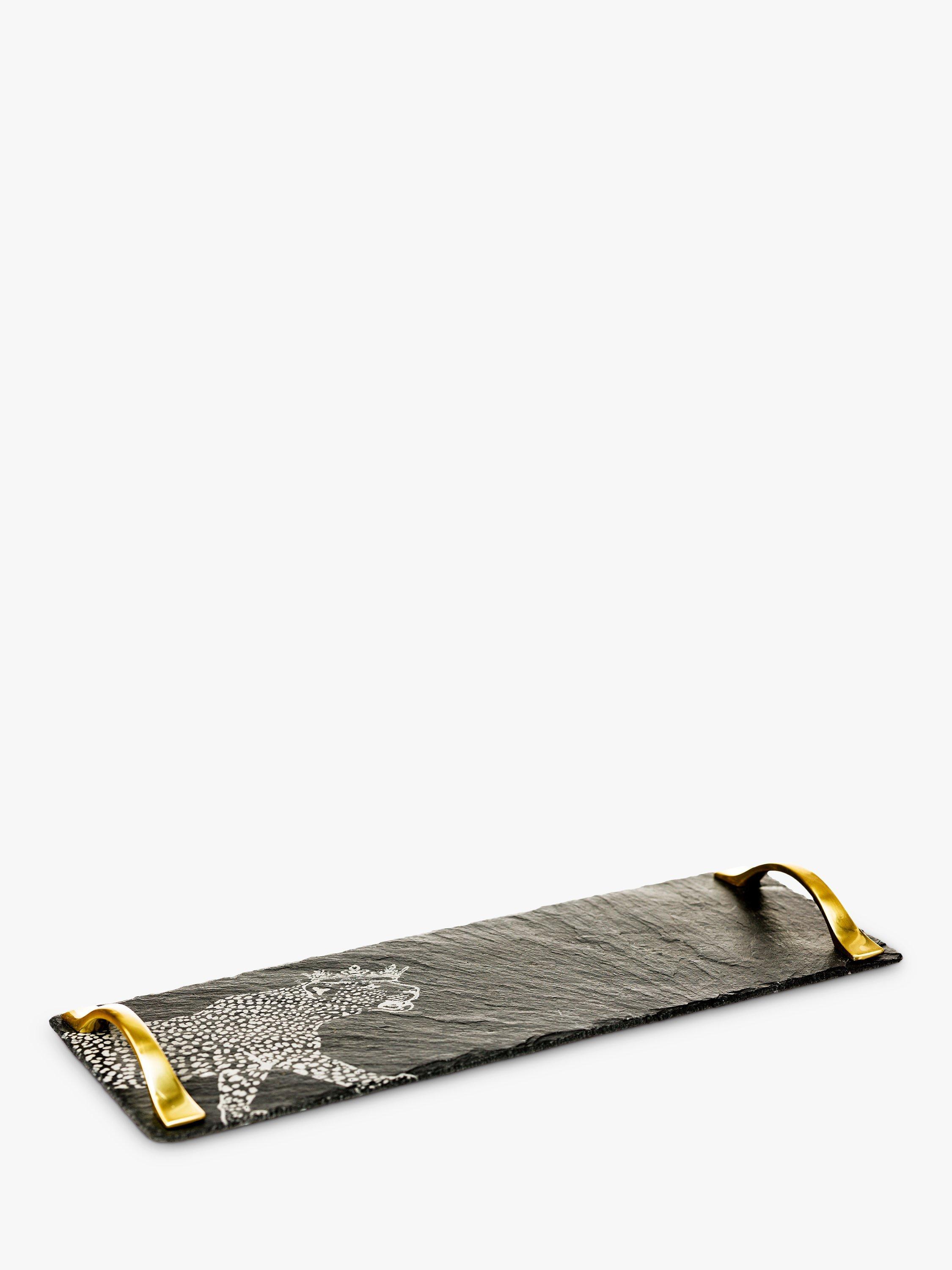 Selbrae House Small Slate Crowned Leopard Serving Tray with Gold Handles, Black/Gold