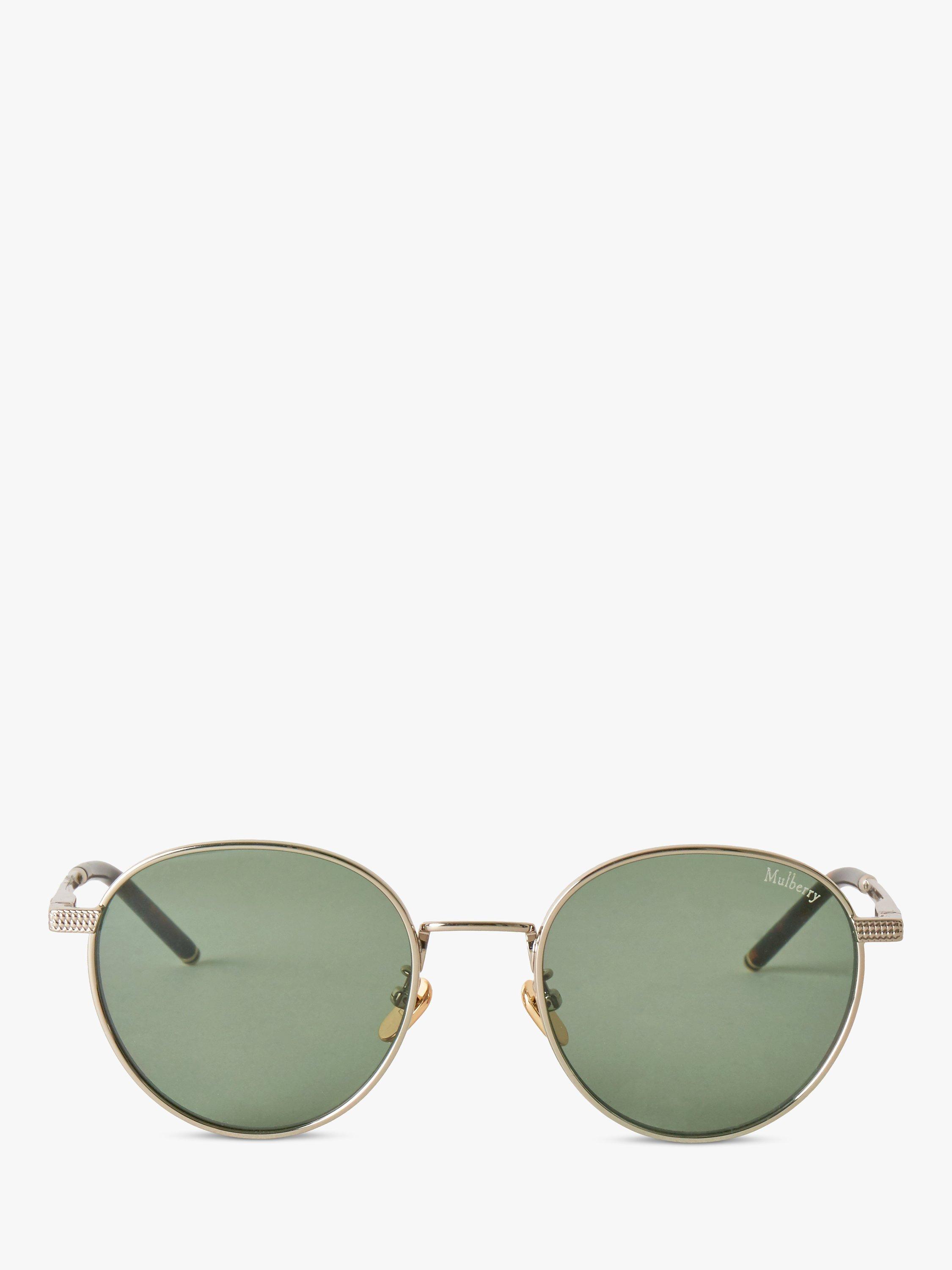 Mulberry Unisex Stevie Oval Sunglasses, Soft Gold/Green