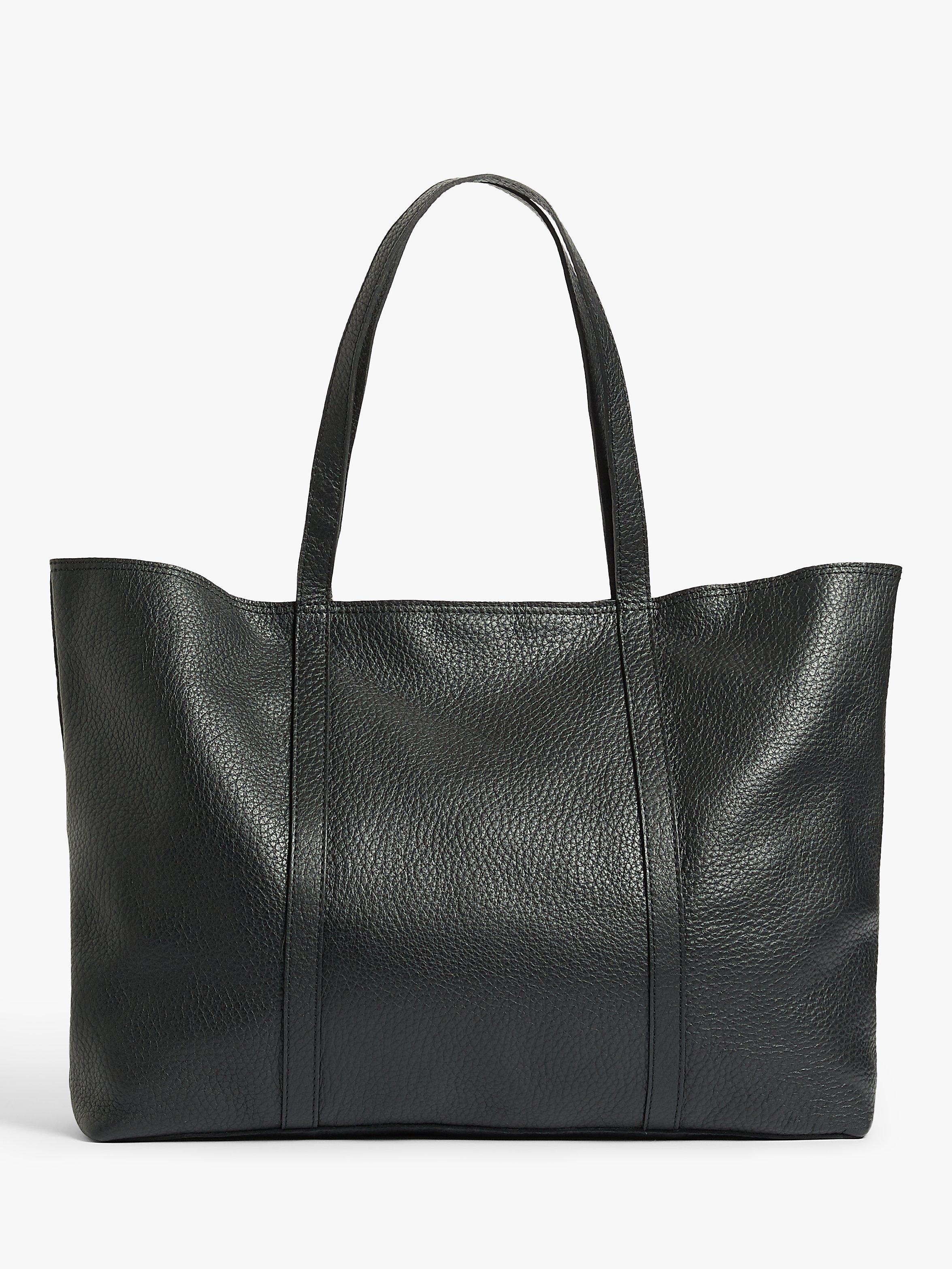 John Lewis Leather Raw Edge Tote Bag, Black
