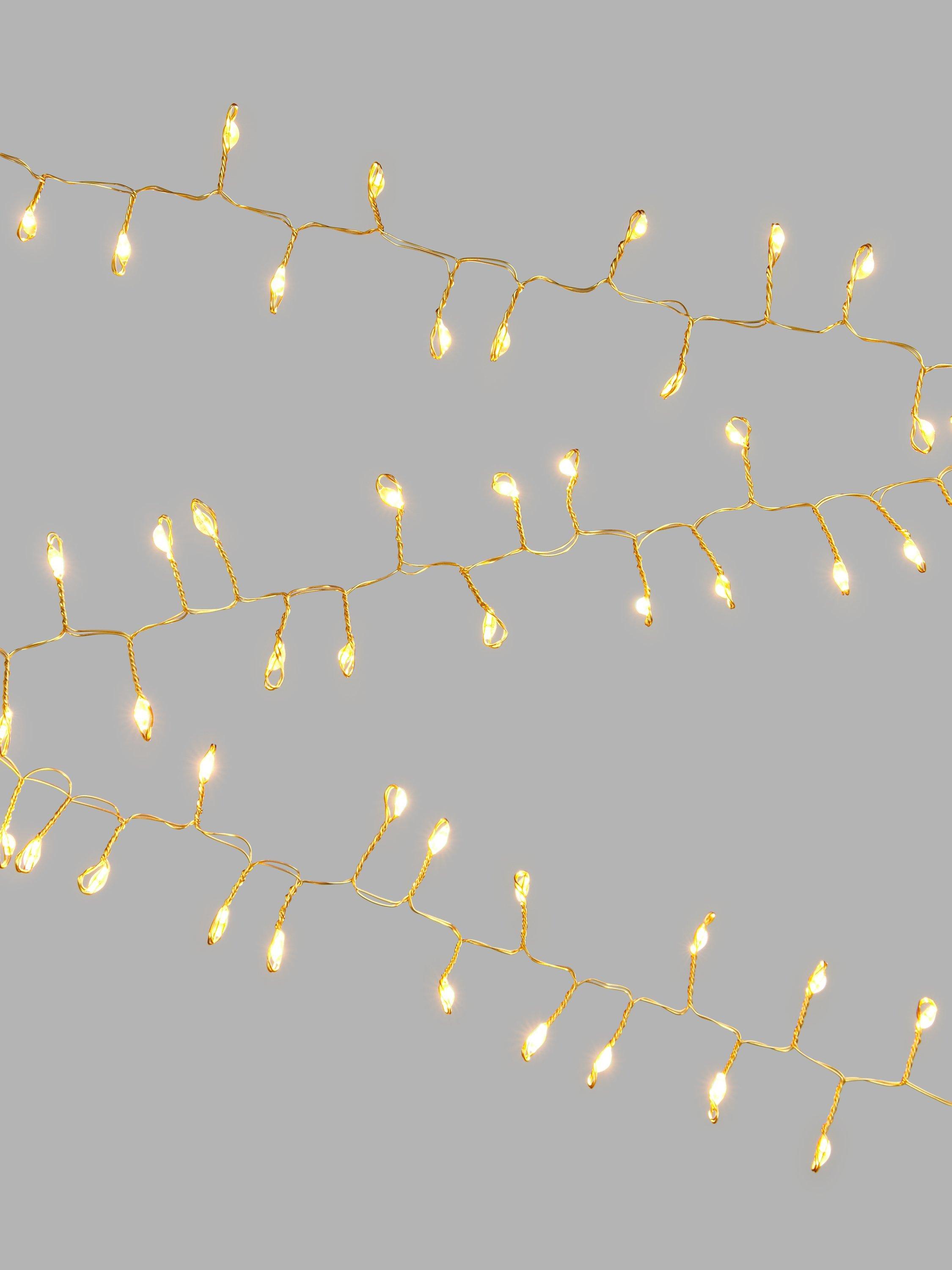John Lewis 100 LED Cluster Lights, Gold Wire / Warm White, L1.5m