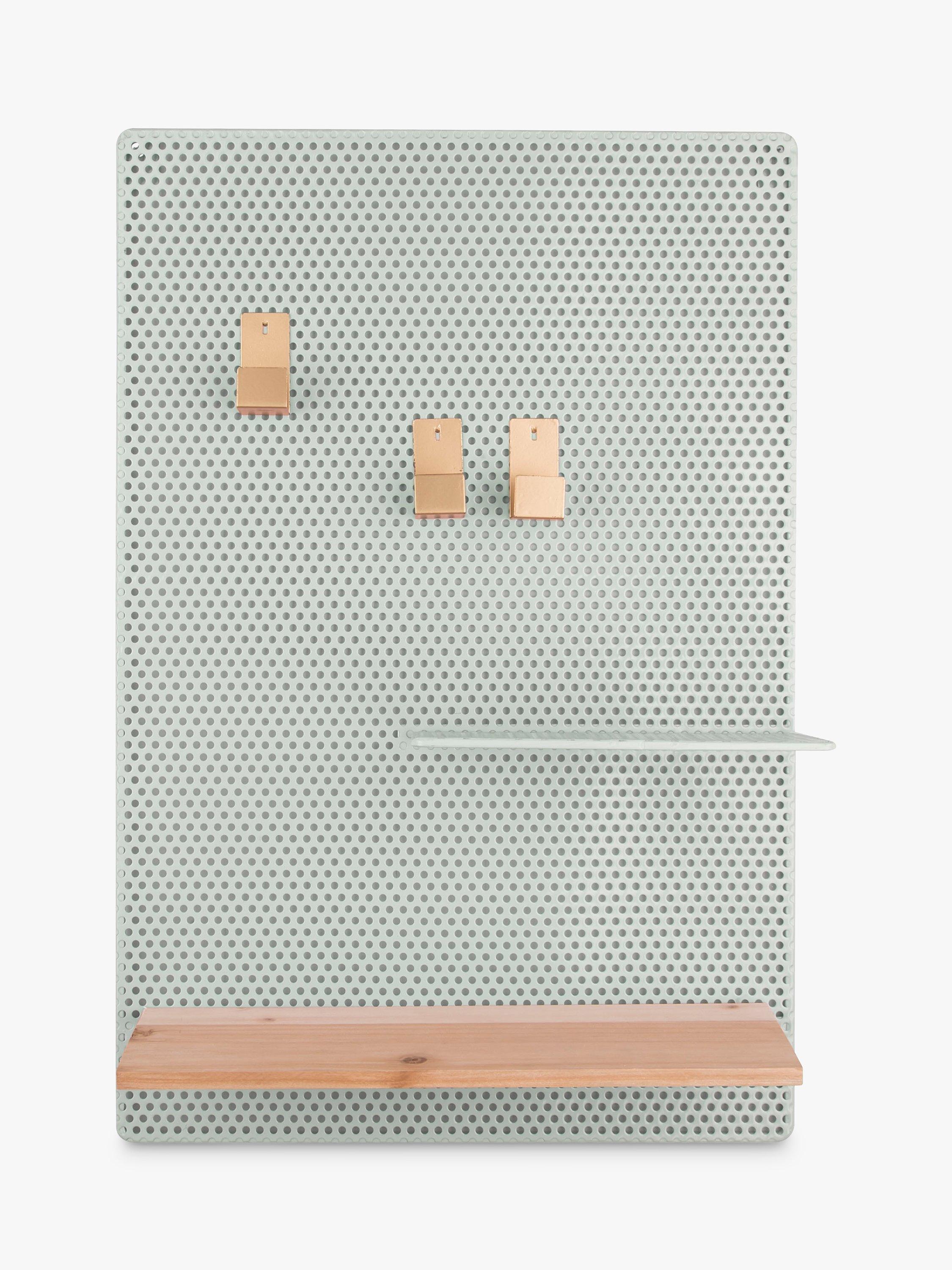 Present Time Perky Mesh Wall-Mounted Iron Memo Board with Wood Shelf, 52.5 x 34.5cm, Mint/Natural