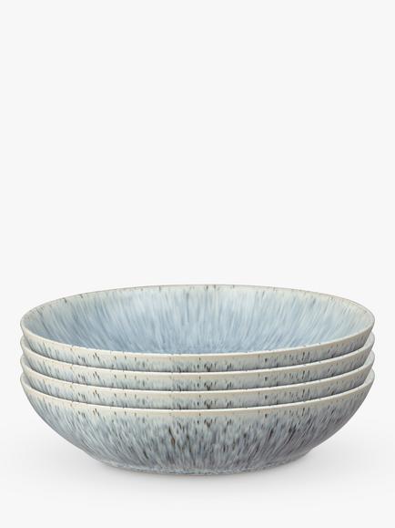 Denby Halo Speckle Stoneware Pasta Bowls, Set of 4, 22cm, Grey, Grey