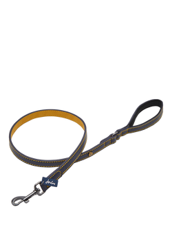 Joules Plain Leather Dog Lead, Navy
