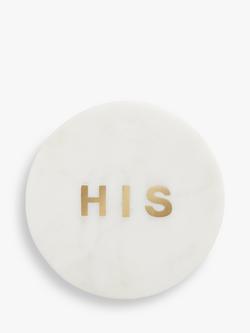 John Lewis Round Marble 'His' Coaster, White/Brass, White/Brass