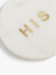 John Lewis Round Marble 'His' Coaster, White/Brass