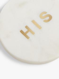 John Lewis Round Marble 'His' Coaster, White/Brass - view 2, White/Brass