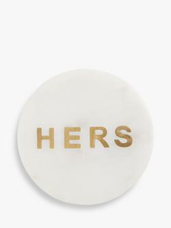 John Lewis Round Marble 'Hers' Coaster, White/Brass, White/Brass