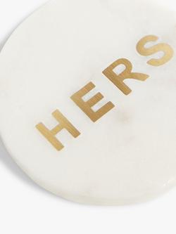 John Lewis Round Marble 'Hers' Coaster, White/Brass - view 2, White/Brass