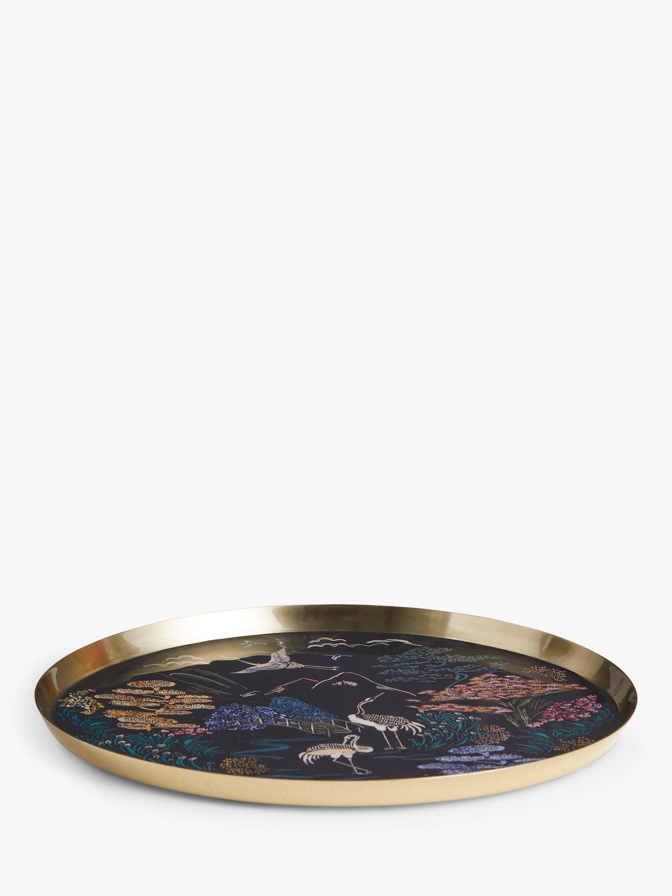 John Lewis Zen Landscape Willow Garden Round Stainless Steel Tray, 35cm, Black/Multi