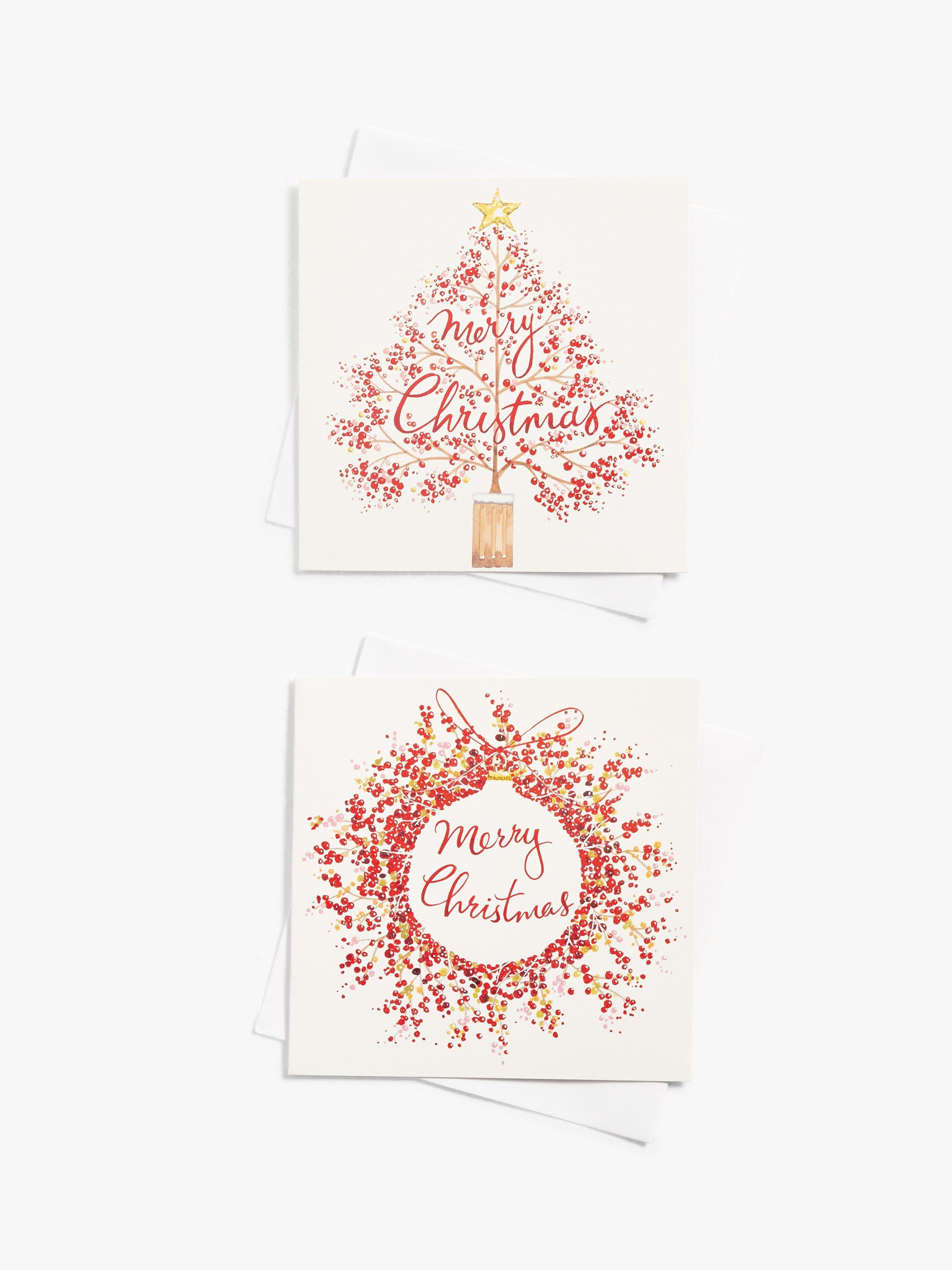 John Lewis Festive Field Wreath Tree Large Wallet Charity Christmas Cards, Pack of 10