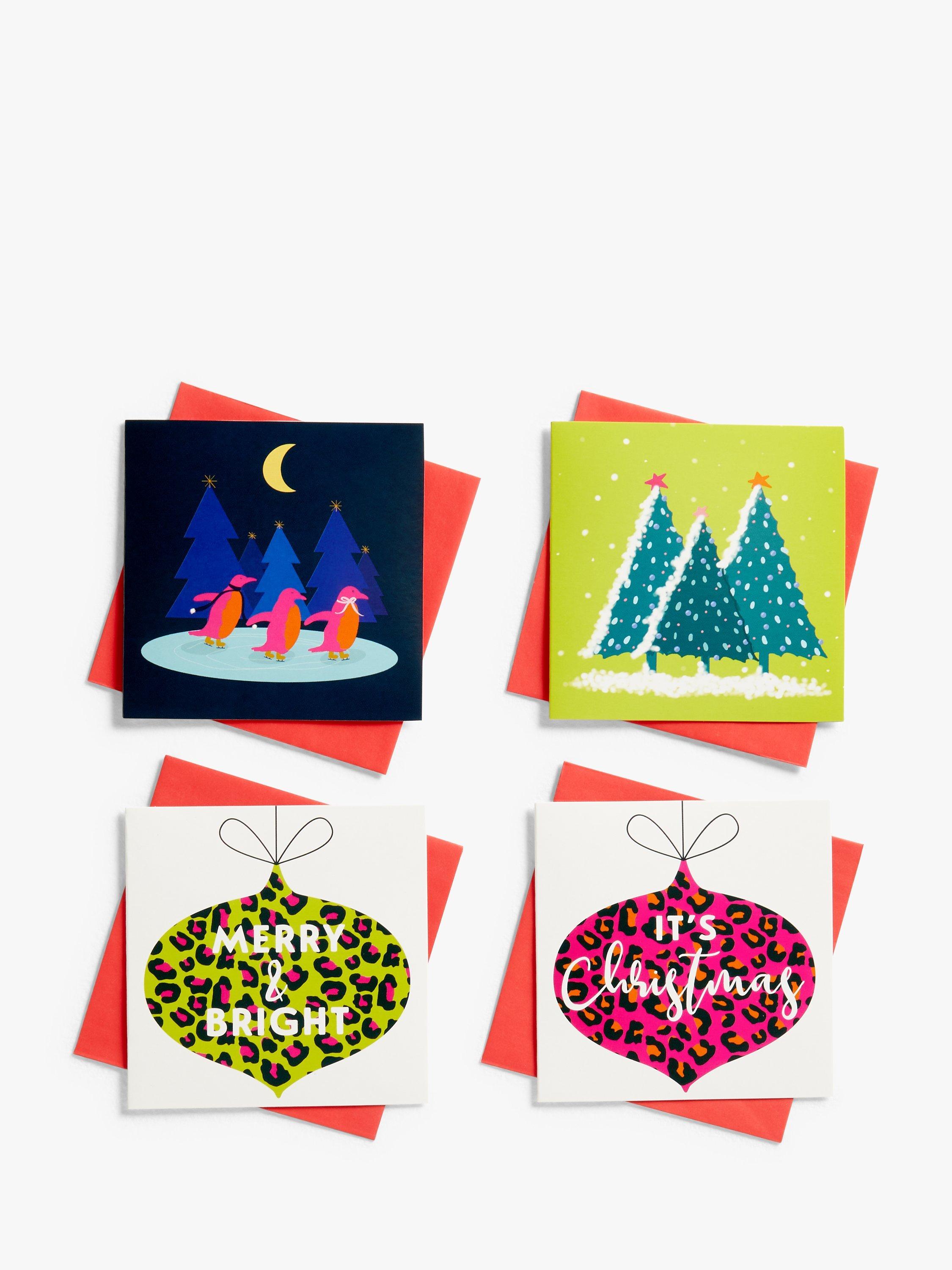 John Lewis Technicolour Supernature Baubles Square Tray Charity Christmas Cards, Pack of 28