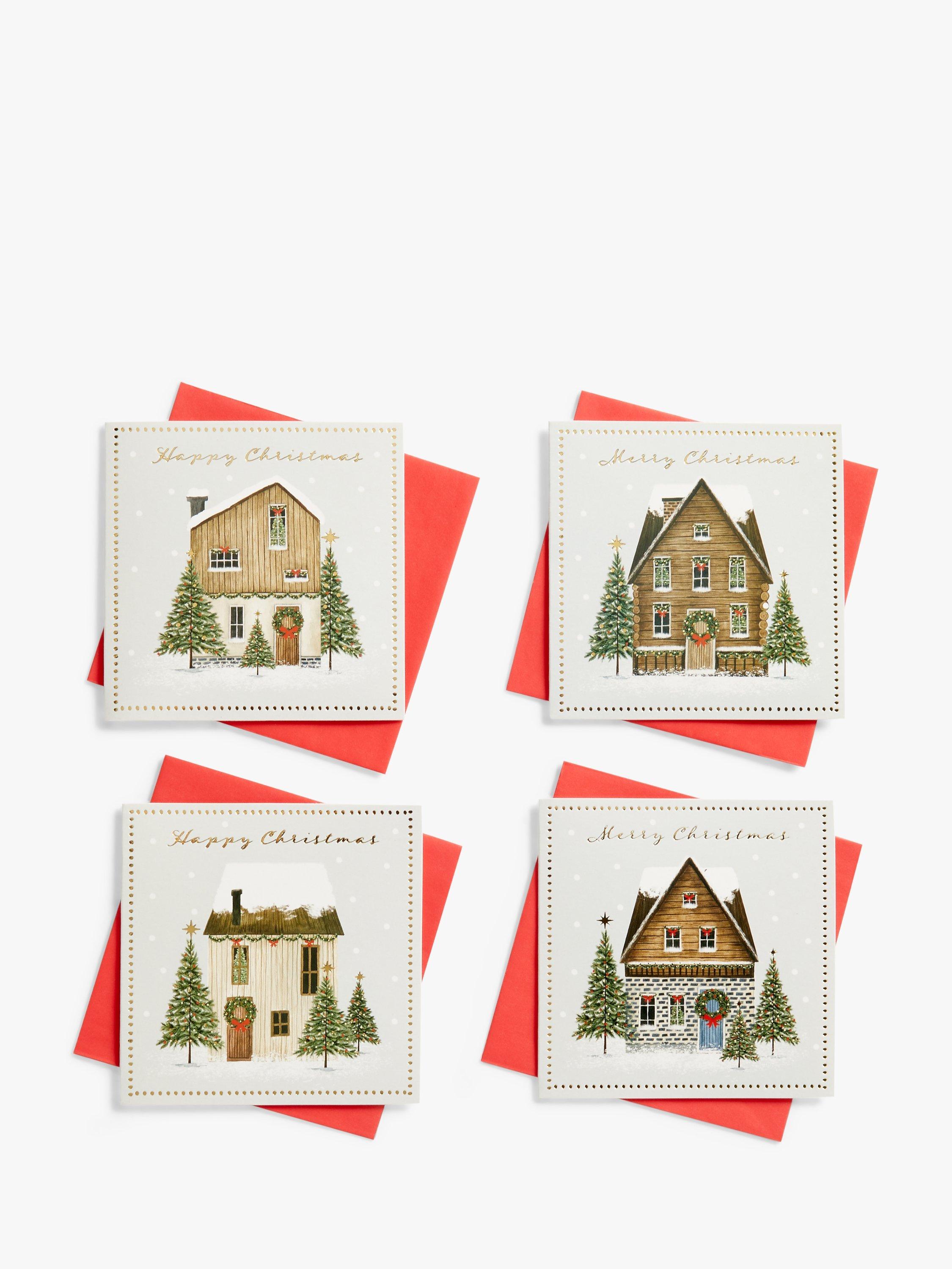 John Lewis Snow Mountain Houses Square Tray Charity Christmas Cards, Pack of 28