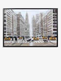 John Lewis Jon Barker 'Dog Walker Day' New York Framed Canvas Print, 70 x 100cm, Grey, Grey