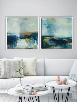 John Lewis Alice Sheridan 'Finding Light & Space' Abstract Framed Canvas Prints, Set of 2, 64 x 64cm, Blue/Multi - view 2, Blue