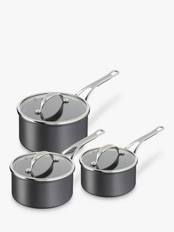 Jamie Oliver by Tefal Hard Anodised Aluminium Non-Stick Saucepan Set with Lids, 3 Piece, Grey