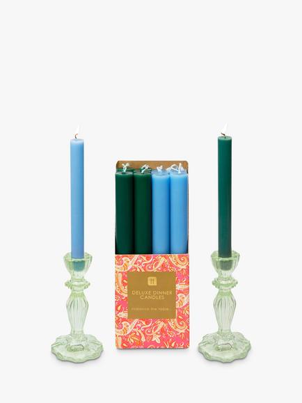 Talking Tables Dinner Candlesticks & Glass Candle Holder, 150g, Green/Blue
