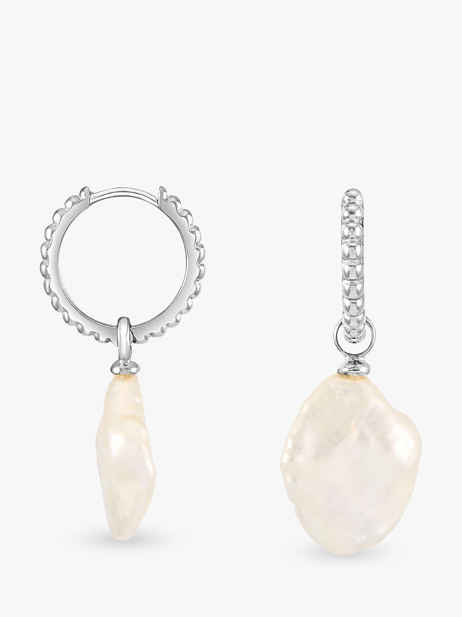 Product image 1 of 7, which shows Dower & Hall Dotty Story Keshi Pearl Hoop Earrings, Silver