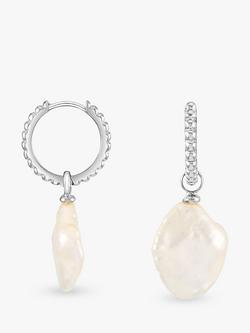 Dower & Hall Dotty Story Keshi Pearl Hoop Earrings, Silver, Silver Silver