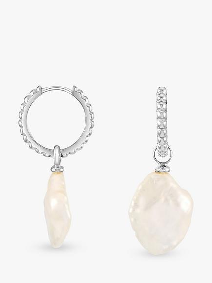 Dower & Hall Dotty Story Keshi Pearl Hoop Earrings, Silver, Silver Silver