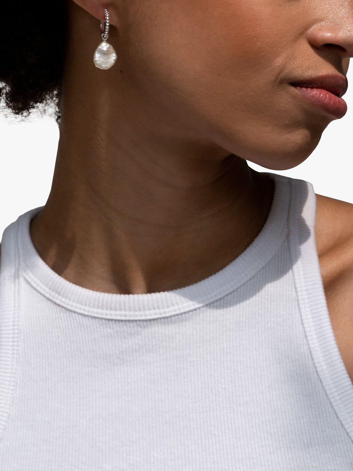 Product image 2 of 7, which shows Dower & Hall Dotty Story Keshi Pearl Hoop Earrings, Silver