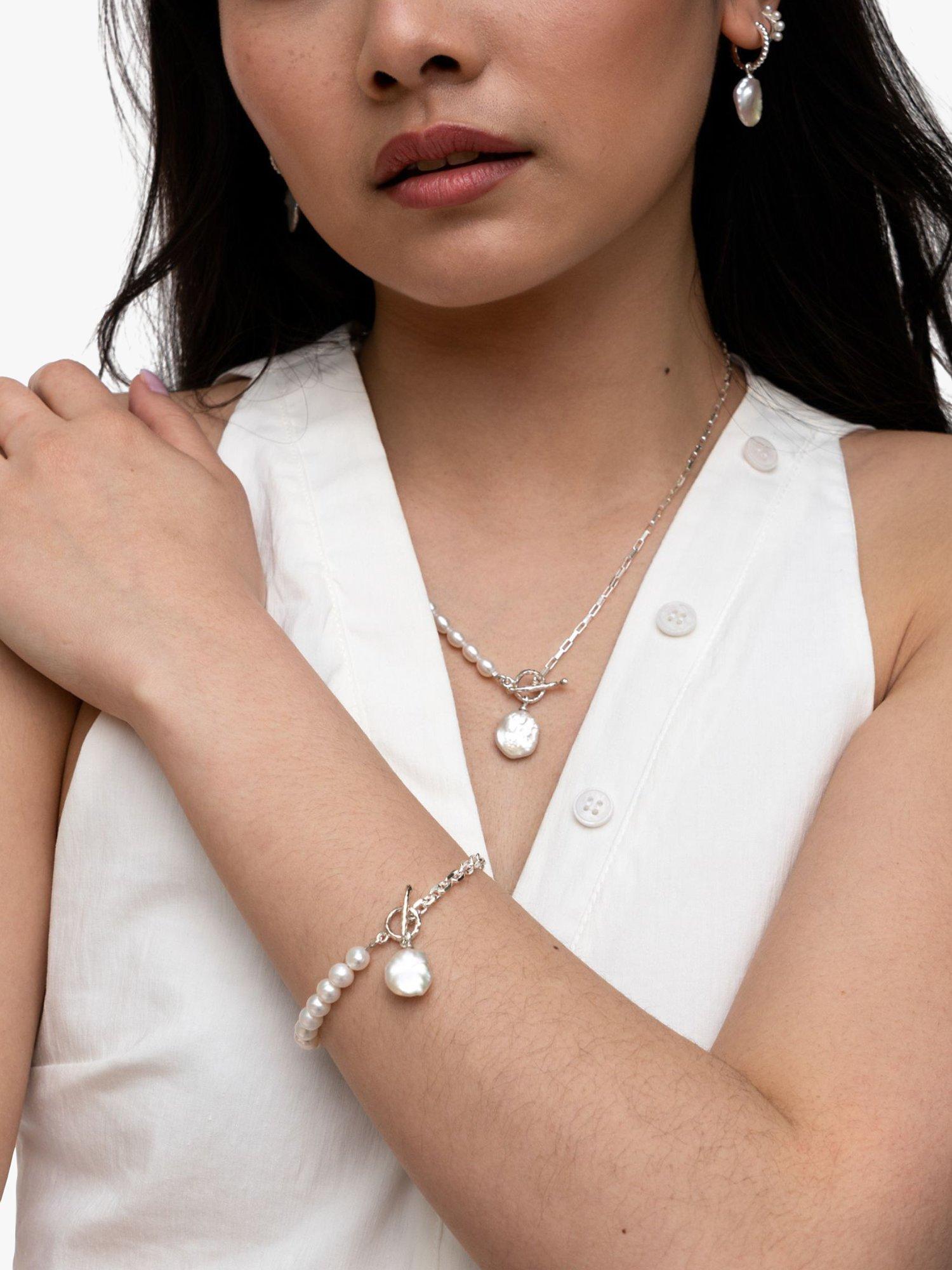 Product image 3 of 7, which shows Dower & Hall Dotty Story Keshi Pearl Hoop Earrings, Silver