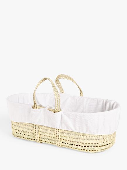 John Lewis Moses Basket, Fitted Sheet & Blanket Set, White - view 2, White