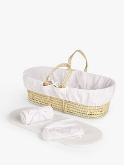 John Lewis Moses Basket, Fitted Sheet & Blanket Set, White, White