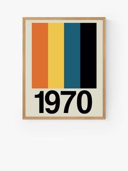 EAST END PRINTS Frances Collett 'Retro Stripe 1970' Framed Print, Oak Frame