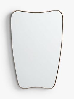 John Lewis Mid-Century Curved Metal Frame Wall Mirror, 96 x 65cm, Antique Brass, Brass