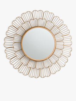 John Lewis Fleur Metal Frame Round Wall Mirror, 81cm, Gold, Gold