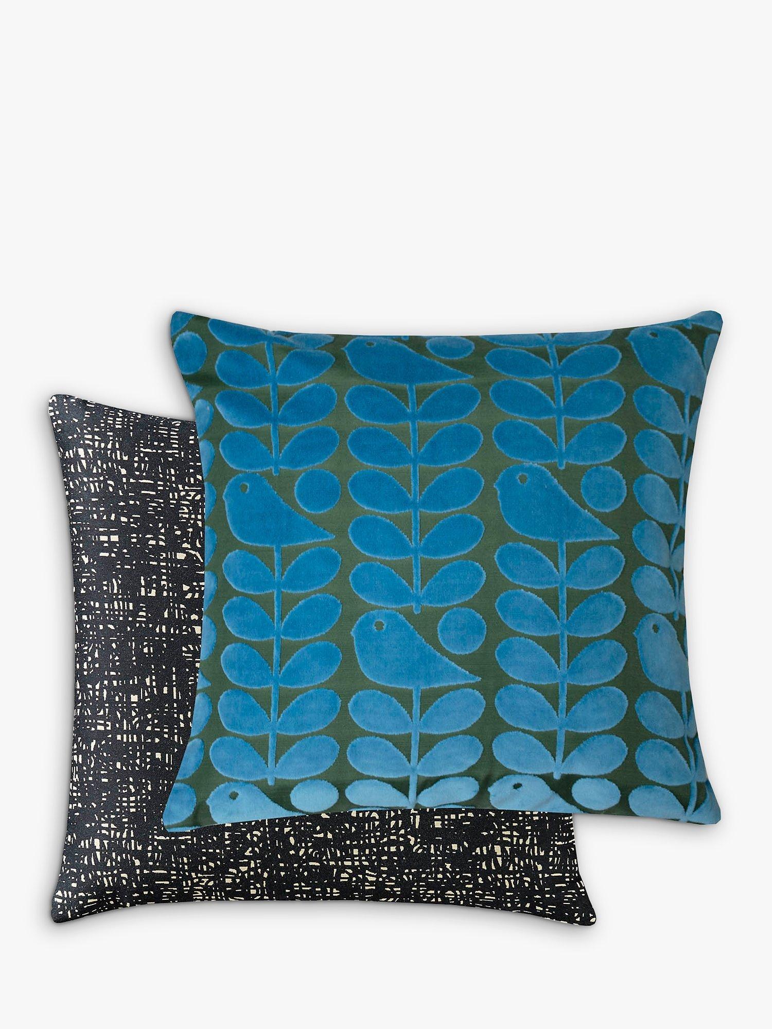 Orla Kiely Early Bird Velvet Cushion, Azure