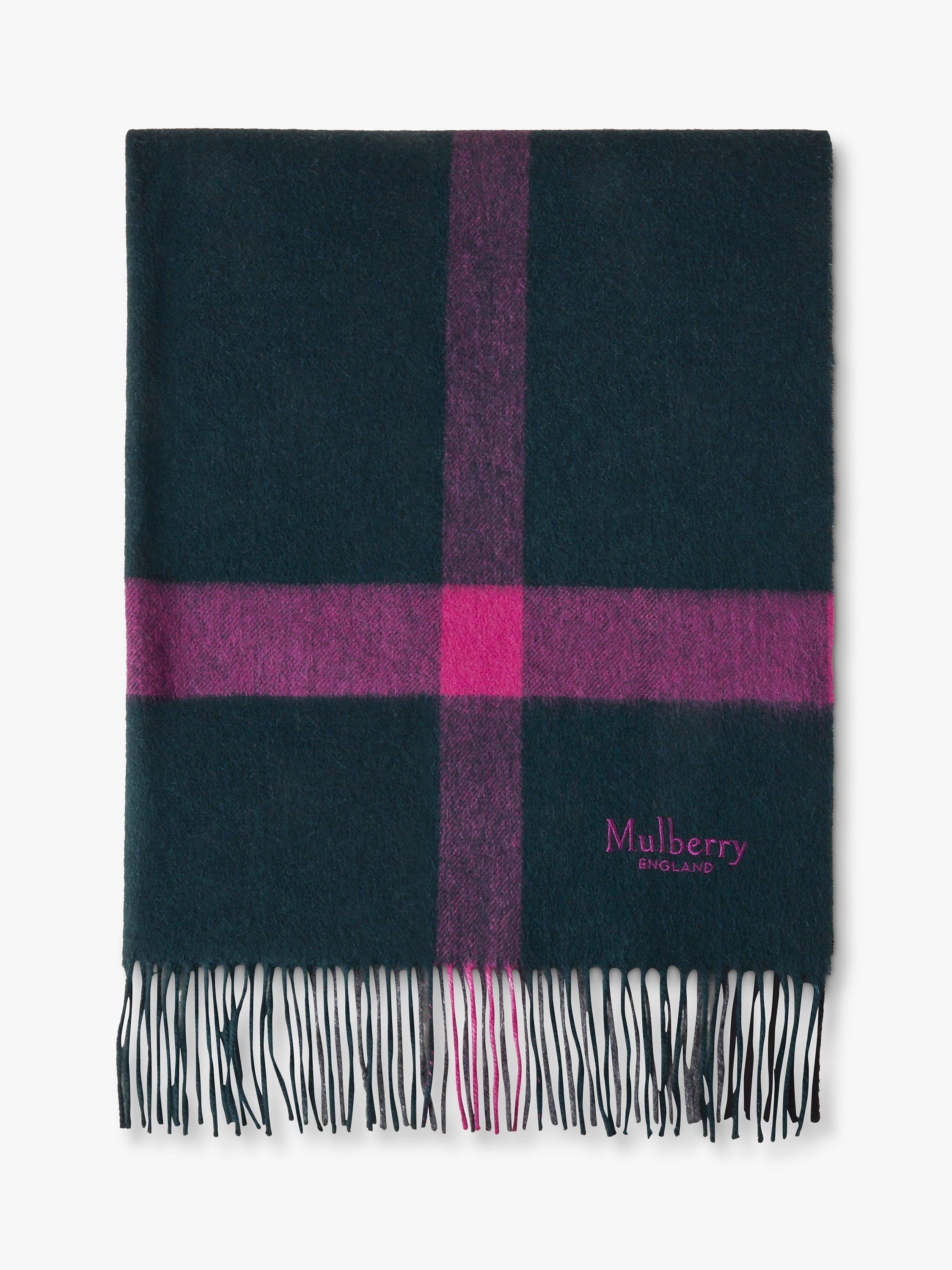 Mulberry Large Check Lambswool Scarf, Charcoal/Pink