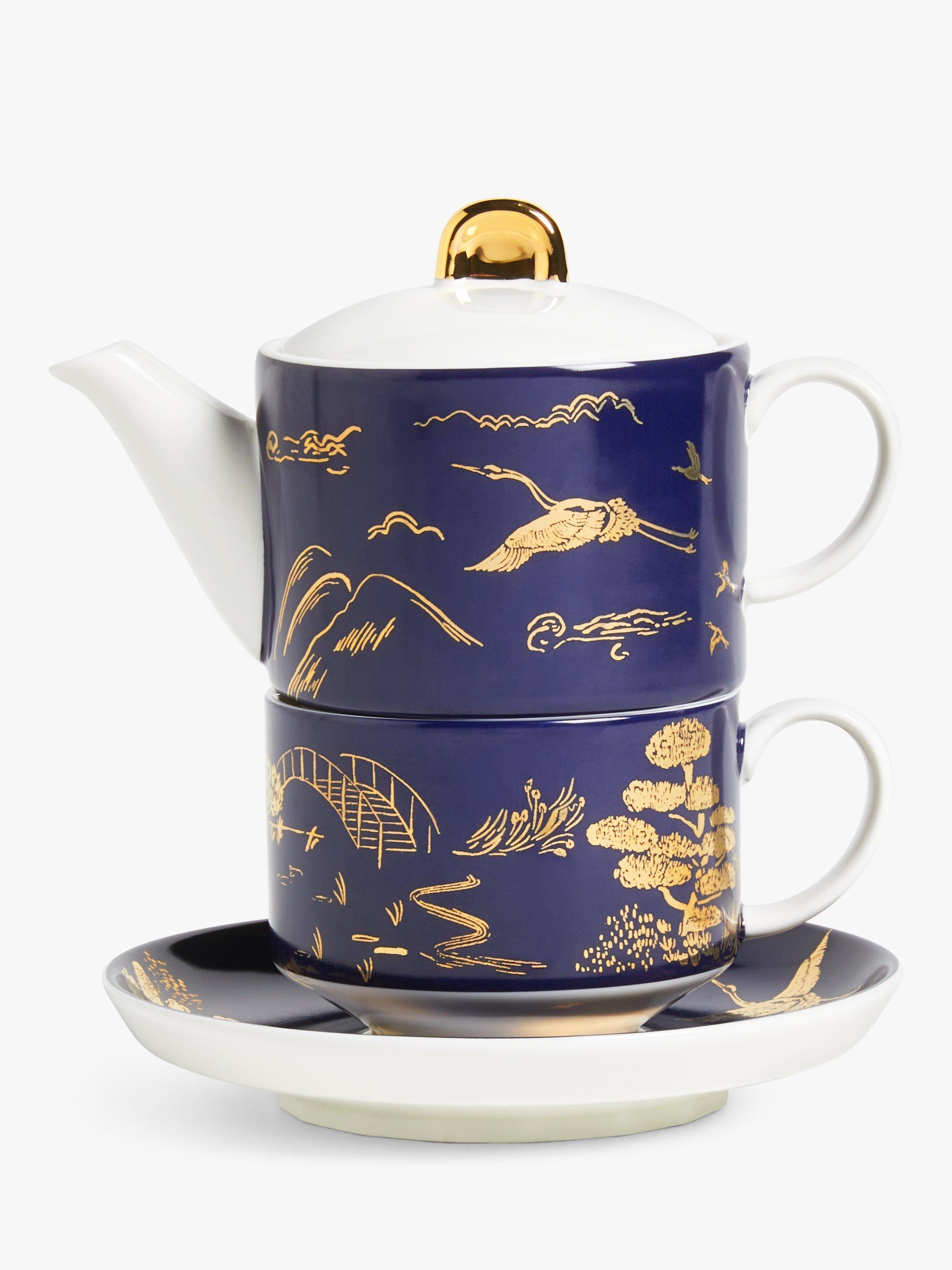 John Lewis Willow Landscape Fine China Tea-For-One Teapot, 330ml, Navy/Gold