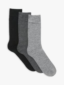 John Lewis Thermal Wool Blend Socks, Pack of 3, One Size, Black/Charcoal/Grey, Black/Charcoal/Grey