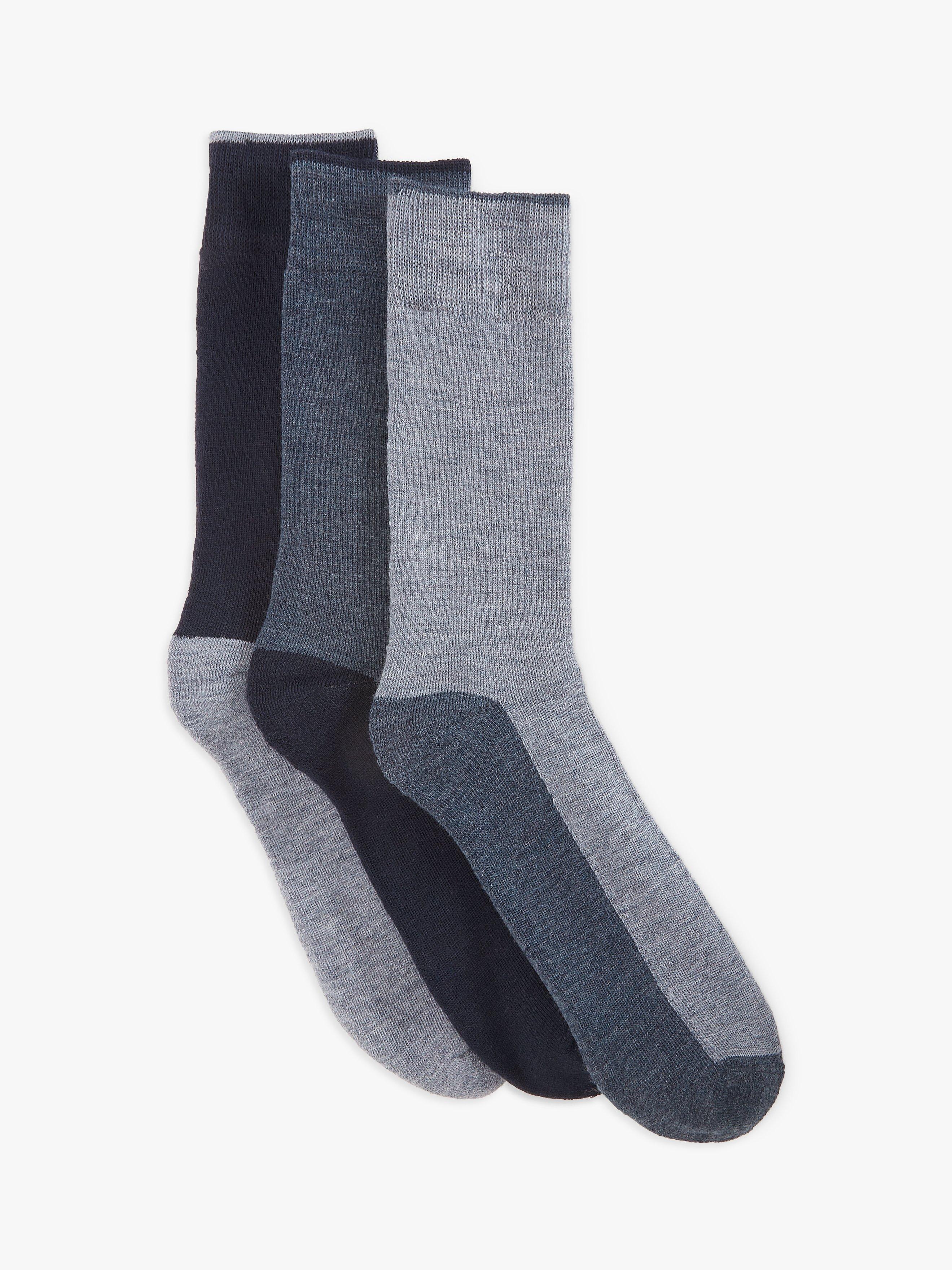 Product image 1 of 2, which shows John Lewis Thermal Wool Blend Socks, Pack of 3, One Size, Blues