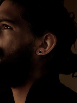 Nina B Unisex Round Imitation Onyx Stud Earrings, Black - view 2, Black