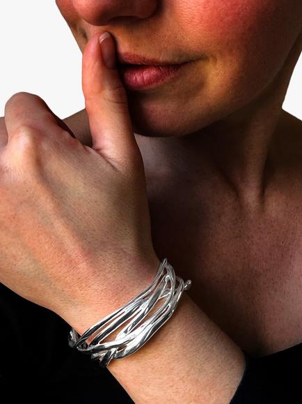 Nina B Multi Strand Cuff Bangle, Silver - view 2, Silver