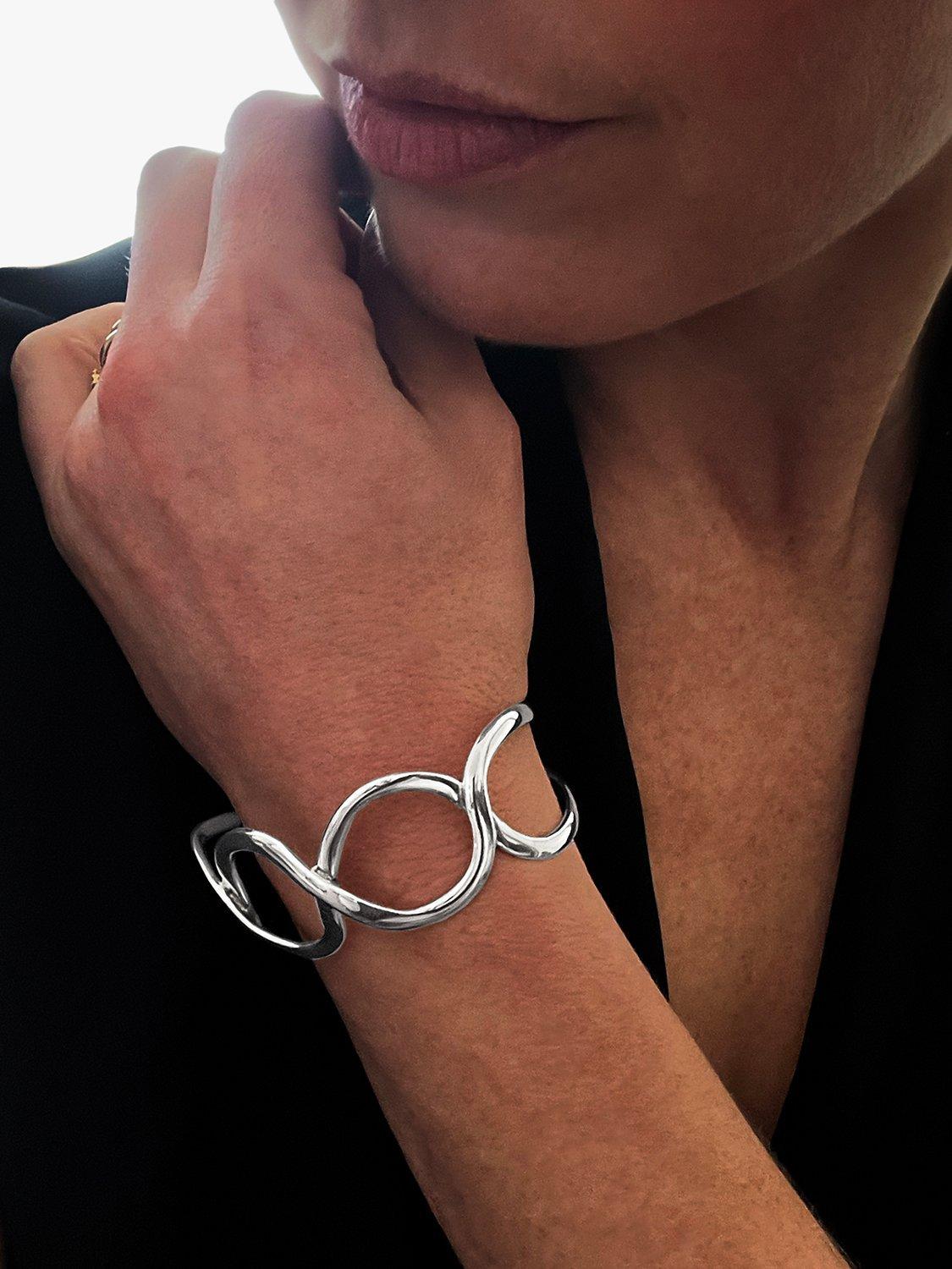 Product image 2 of 6, which shows Nina B Open Loops Sterling Silver Cuff Bangle, Silver
