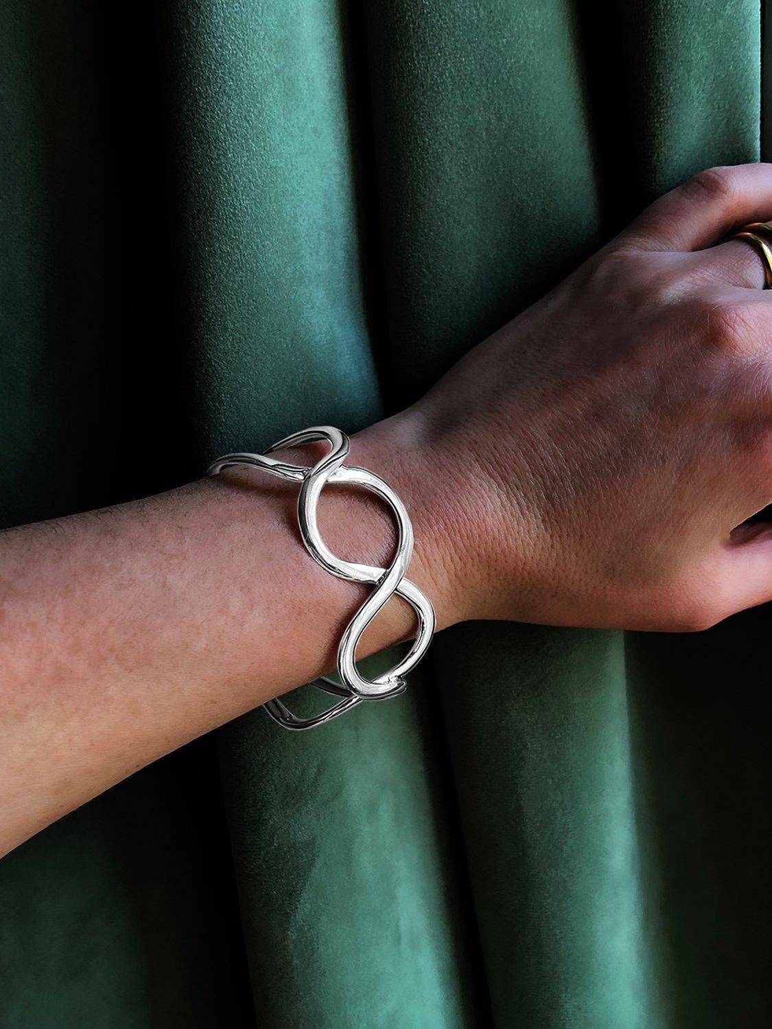 Product image 3 of 6, which shows Nina B Open Loops Sterling Silver Cuff Bangle, Silver