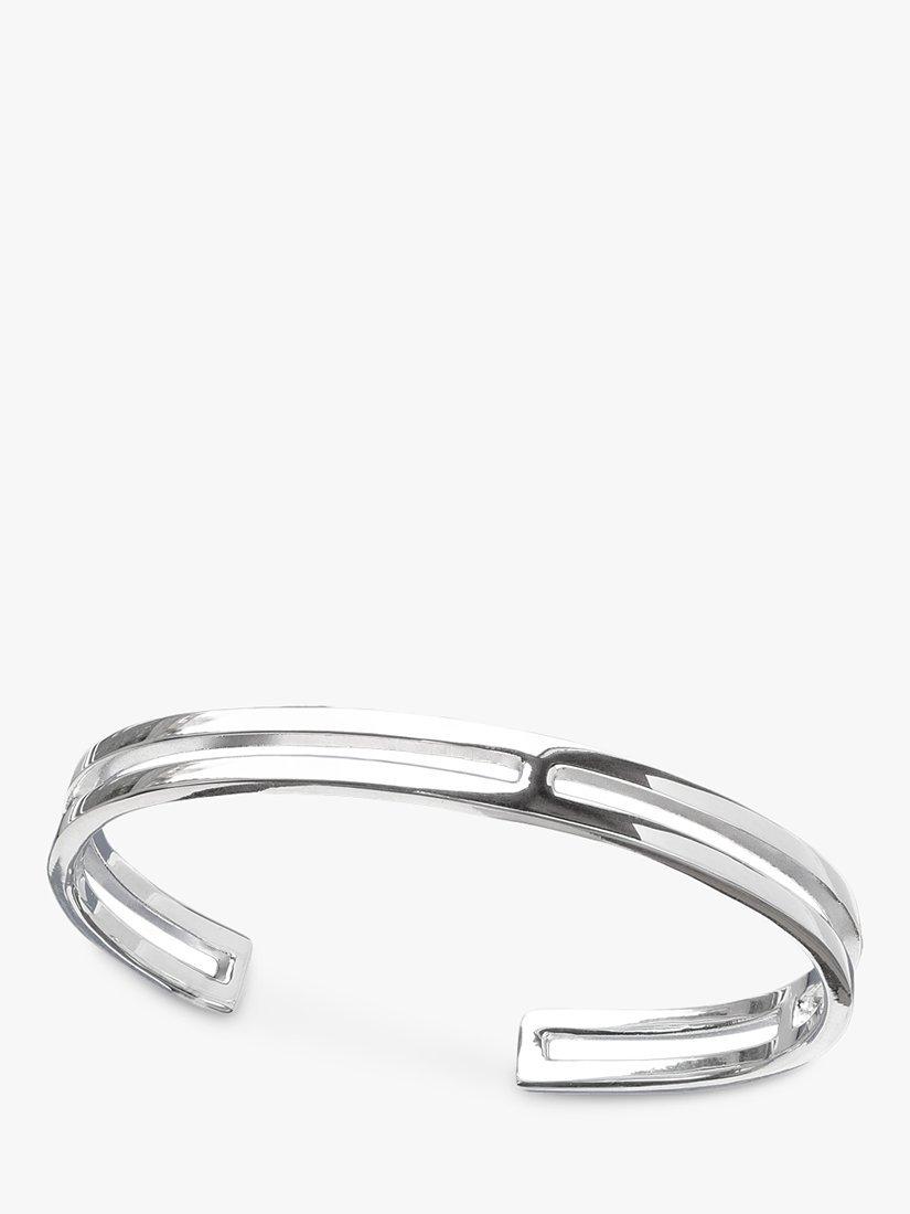 Product image 1 of 4, which shows Nina B Unisex Double Strand Bangle, Silver