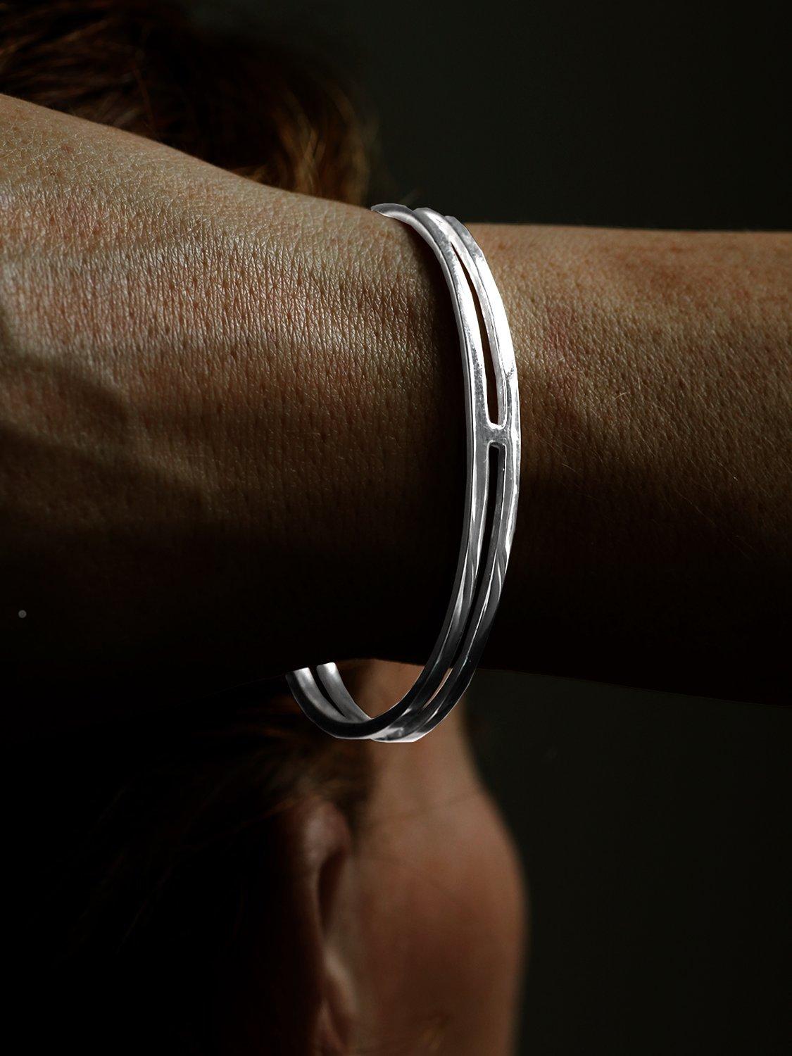 Product image 2 of 4, which shows Nina B Unisex Double Strand Bangle, Silver