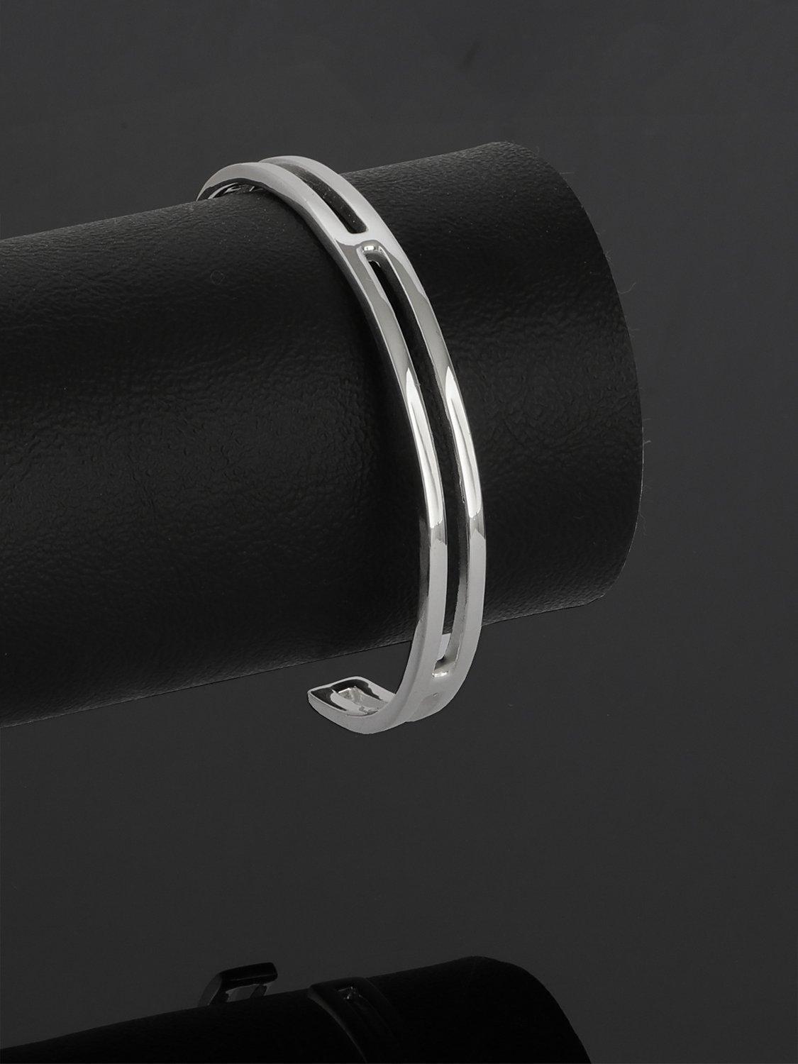 Product image 3 of 4, which shows Nina B Unisex Double Strand Bangle, Silver