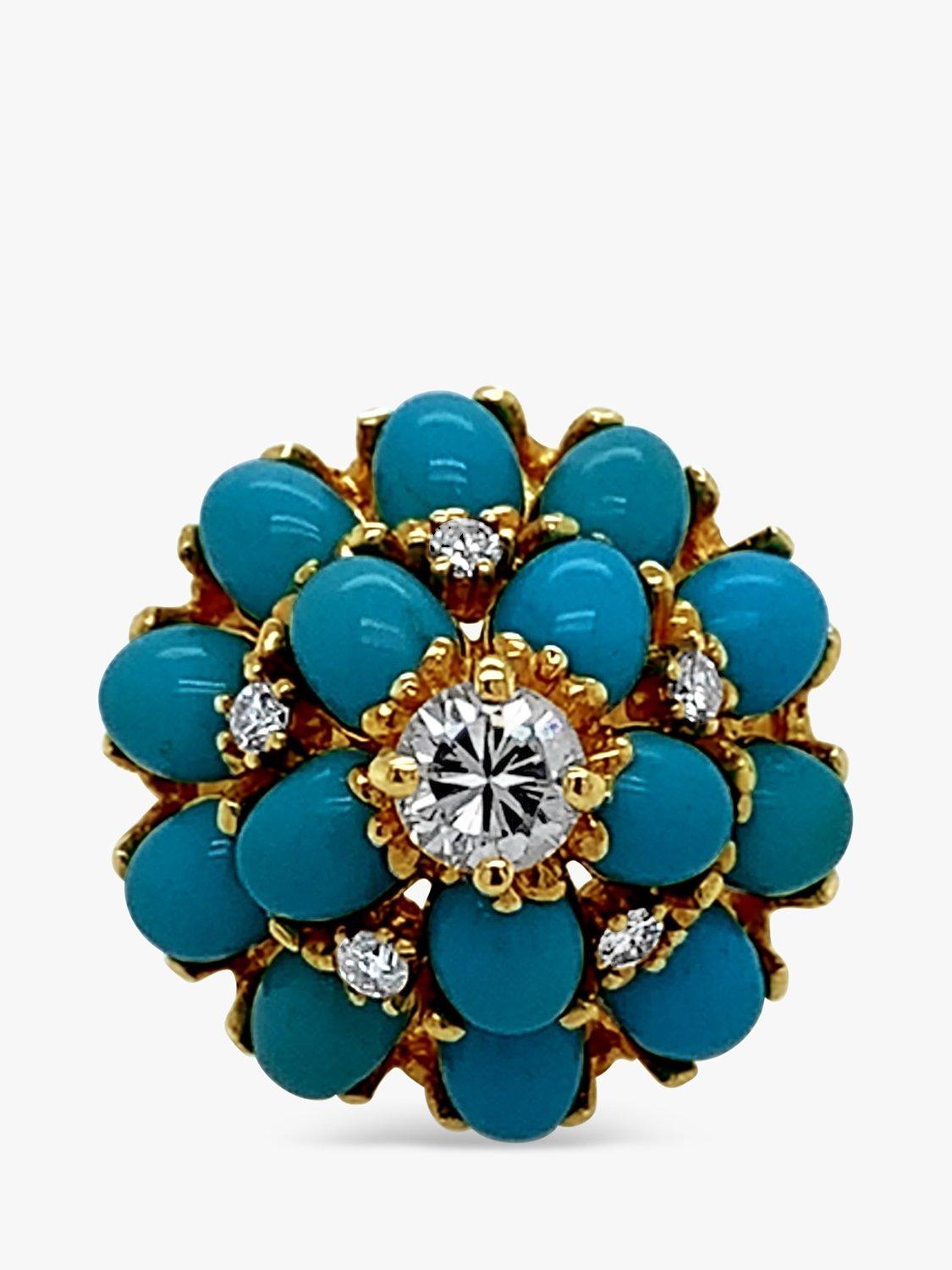 Product image 2 of 4, which shows Milton & Humble Jewellery 9ct Yellow Gold Pre-Loved Turquoise & Diamond Cluster Ring, Dated Circa 1960s