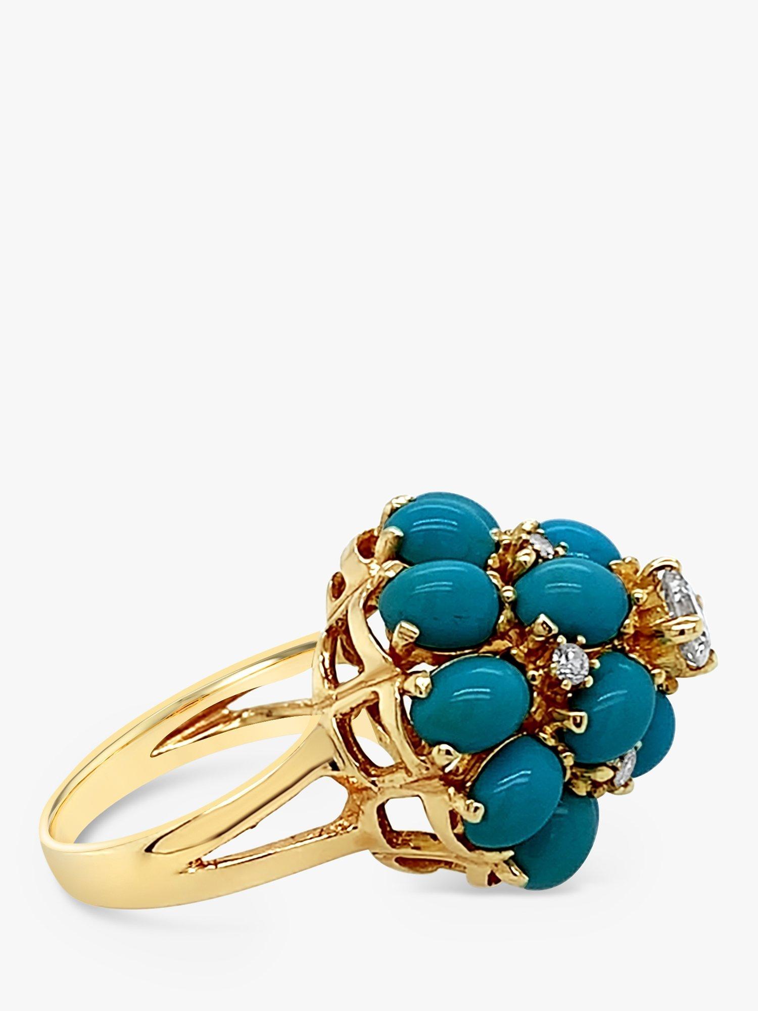 Product image 3 of 4, which shows Milton & Humble Jewellery 9ct Yellow Gold Pre-Loved Turquoise & Diamond Cluster Ring, Dated Circa 1960s
