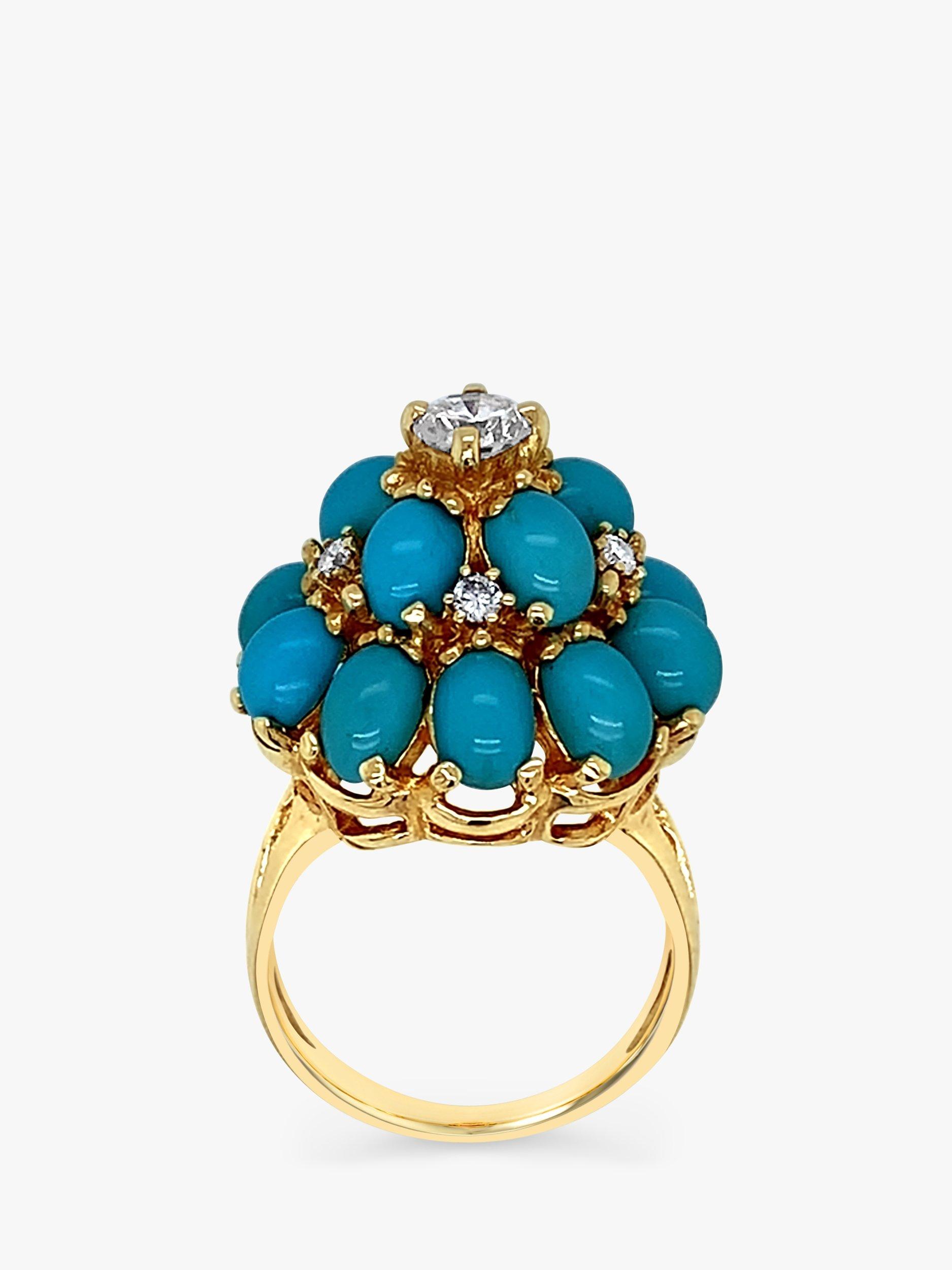 Product image 4 of 4, which shows Milton & Humble Jewellery 9ct Yellow Gold Pre-Loved Turquoise & Diamond Cluster Ring, Dated Circa 1960s