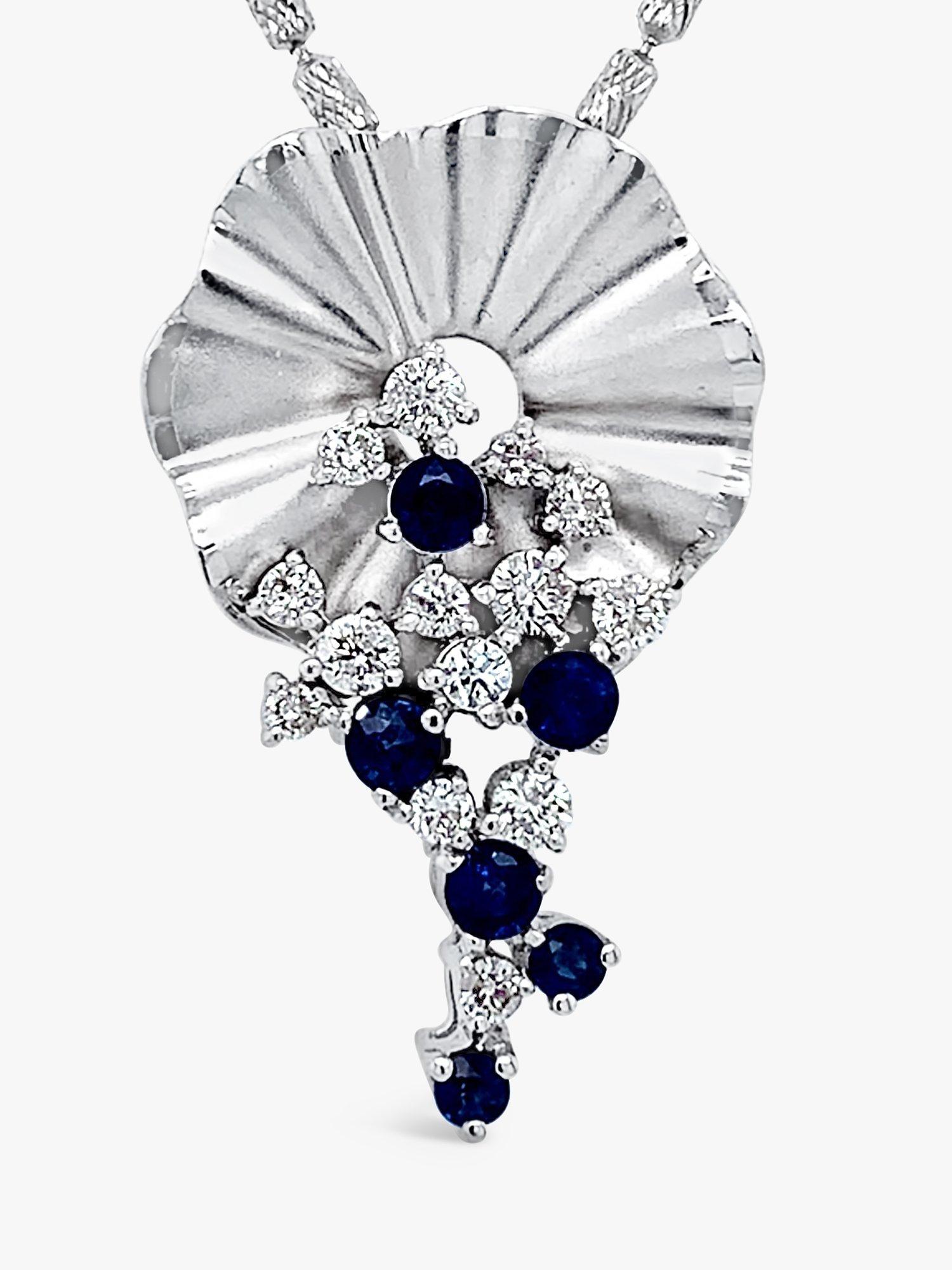 Product image 2 of 4, which shows Milton & Humble Jewellery 18ct White Gold Pre-Loved Sapphire & Diamond Floral Pendant Necklace