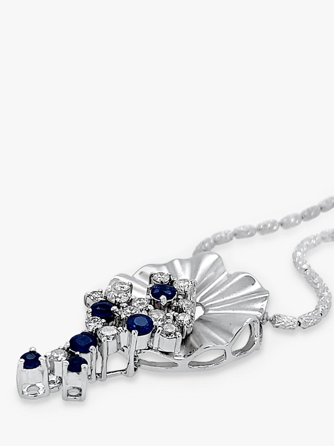 Product image 3 of 4, which shows Milton & Humble Jewellery 18ct White Gold Pre-Loved Sapphire & Diamond Floral Pendant Necklace