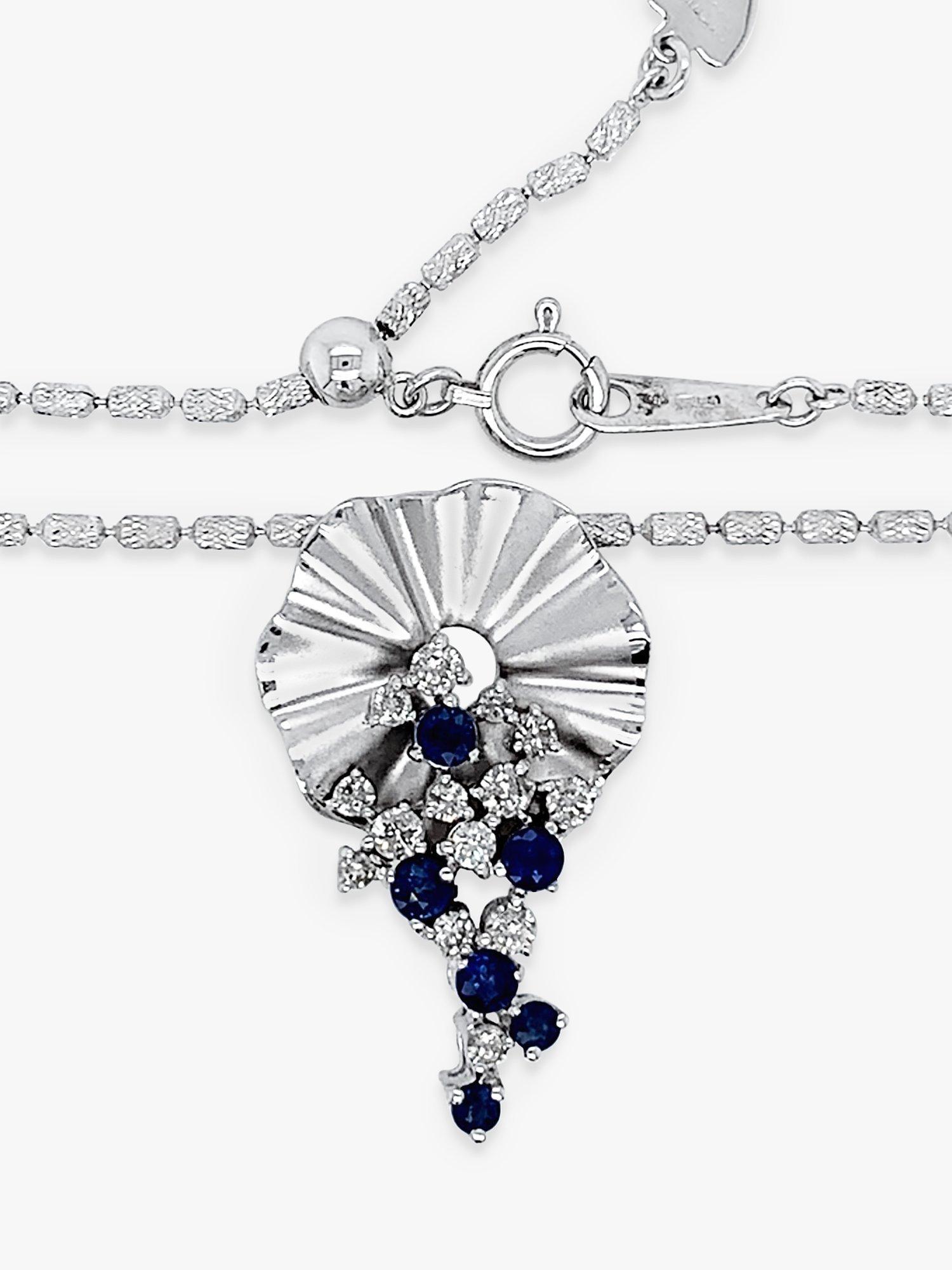 Product image 4 of 4, which shows Milton & Humble Jewellery 18ct White Gold Pre-Loved Sapphire & Diamond Floral Pendant Necklace