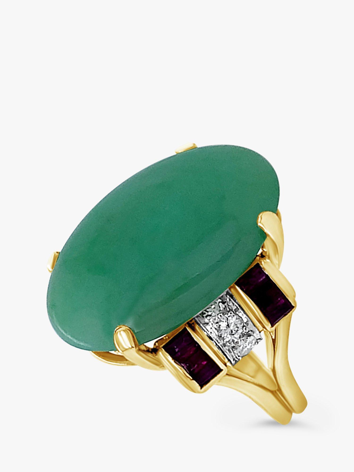 Product image 2 of 4, which shows Milton & Humble Jewellery 9ct Yellow Gold Pre-Loved Jade, Ruby & Diamond Ring, Dated Circa 1960s