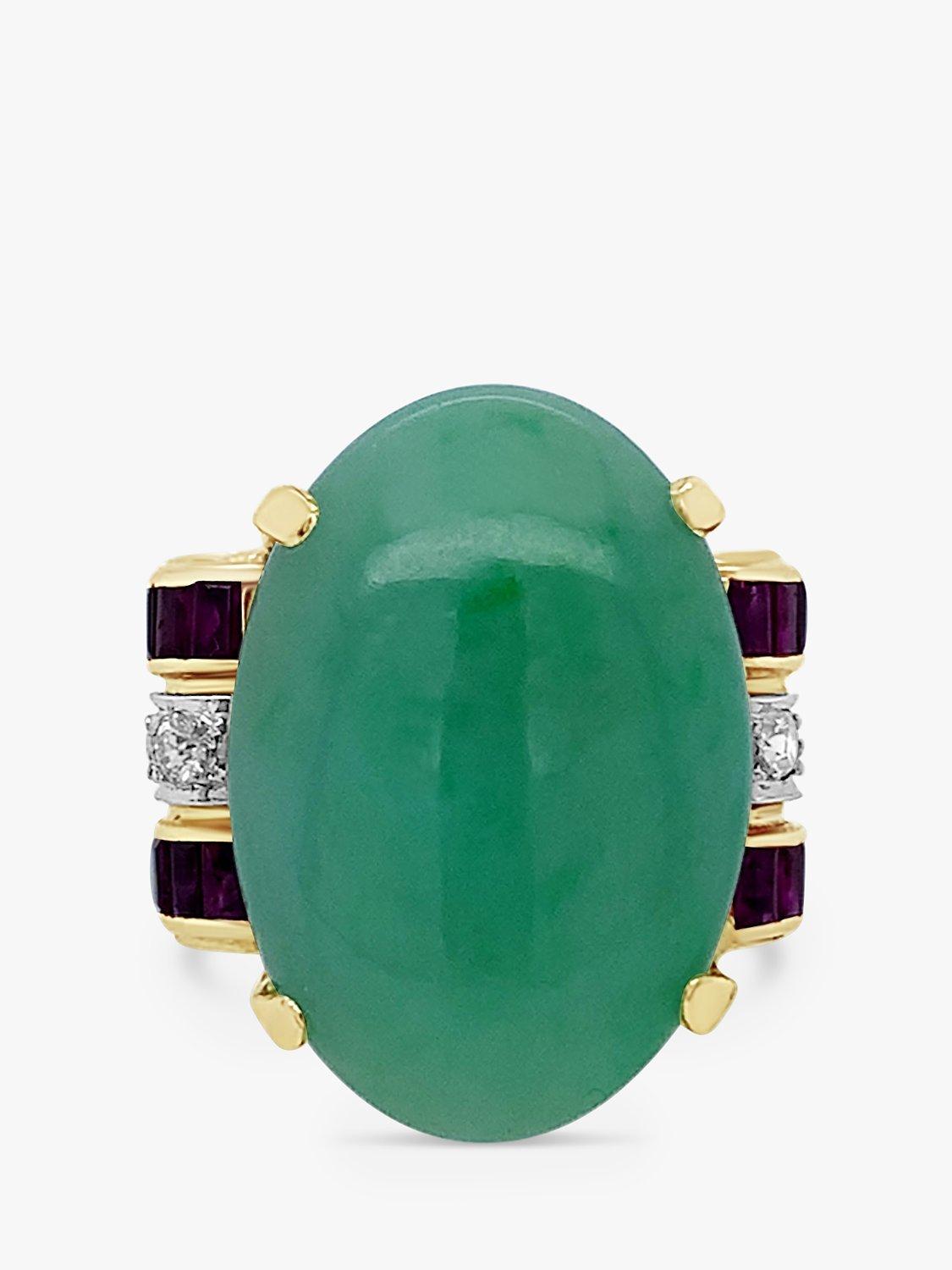 Product image 3 of 4, which shows Milton & Humble Jewellery 9ct Yellow Gold Pre-Loved Jade, Ruby & Diamond Ring, Dated Circa 1960s